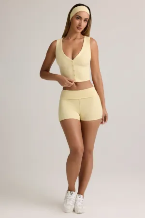 Modal Ribbed Mid-Rise Foldover Shorts in ButterCream Yellow Low-waisted Easy Movement