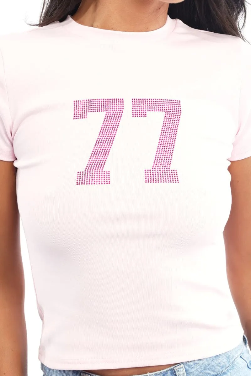 Urban Fashion Subtle Embroidery Pink Graphic Tee Short Sleeve
