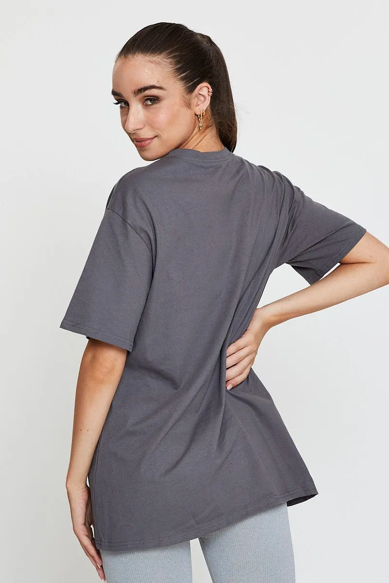 Vintage Wash Grey Graphic T-Shirt Short Sleeve