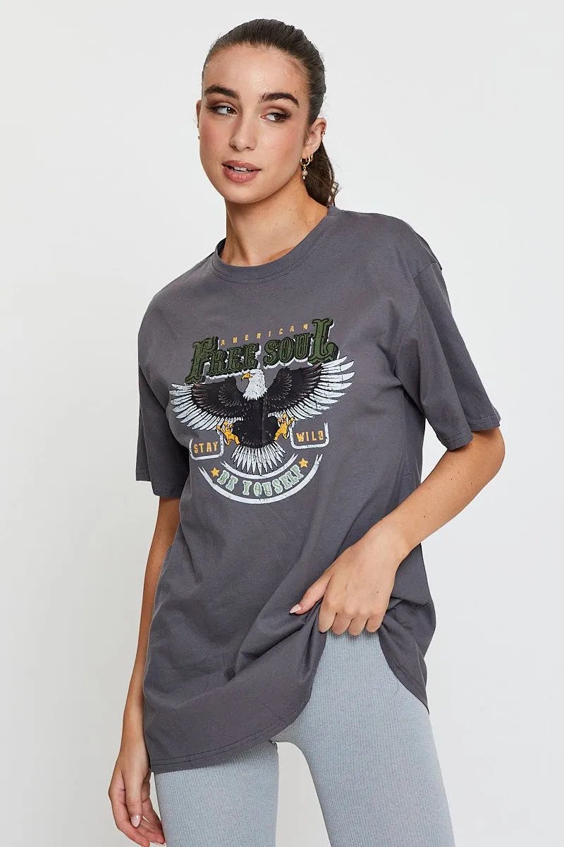 Grey Graphic T-Shirt Short Sleeve Trendy Comfort Fit Ethically Sourced Material
