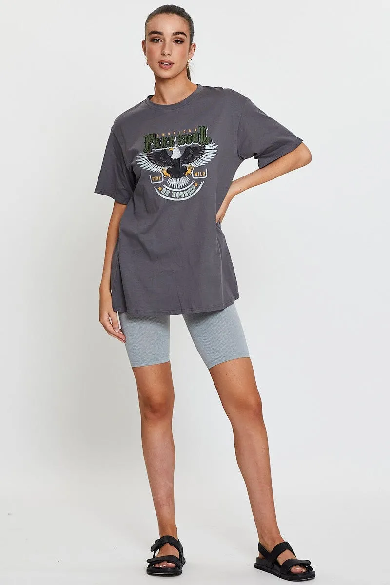 Breathable Layer Grey Graphic T-Shirt Short Sleeve