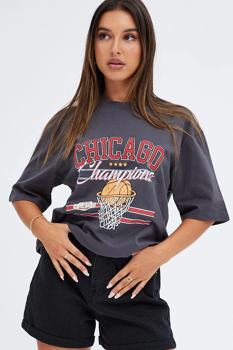 Grey T Shirt Short Sleeve Crew Neck Chicago Cotton MultipurposeCuffs skinny but not tight