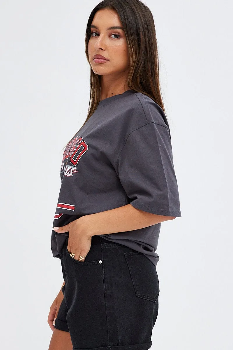 Grey T Shirt Short Sleeve Crew Neck Chicago Cotton Light Breeze Chic Vibes