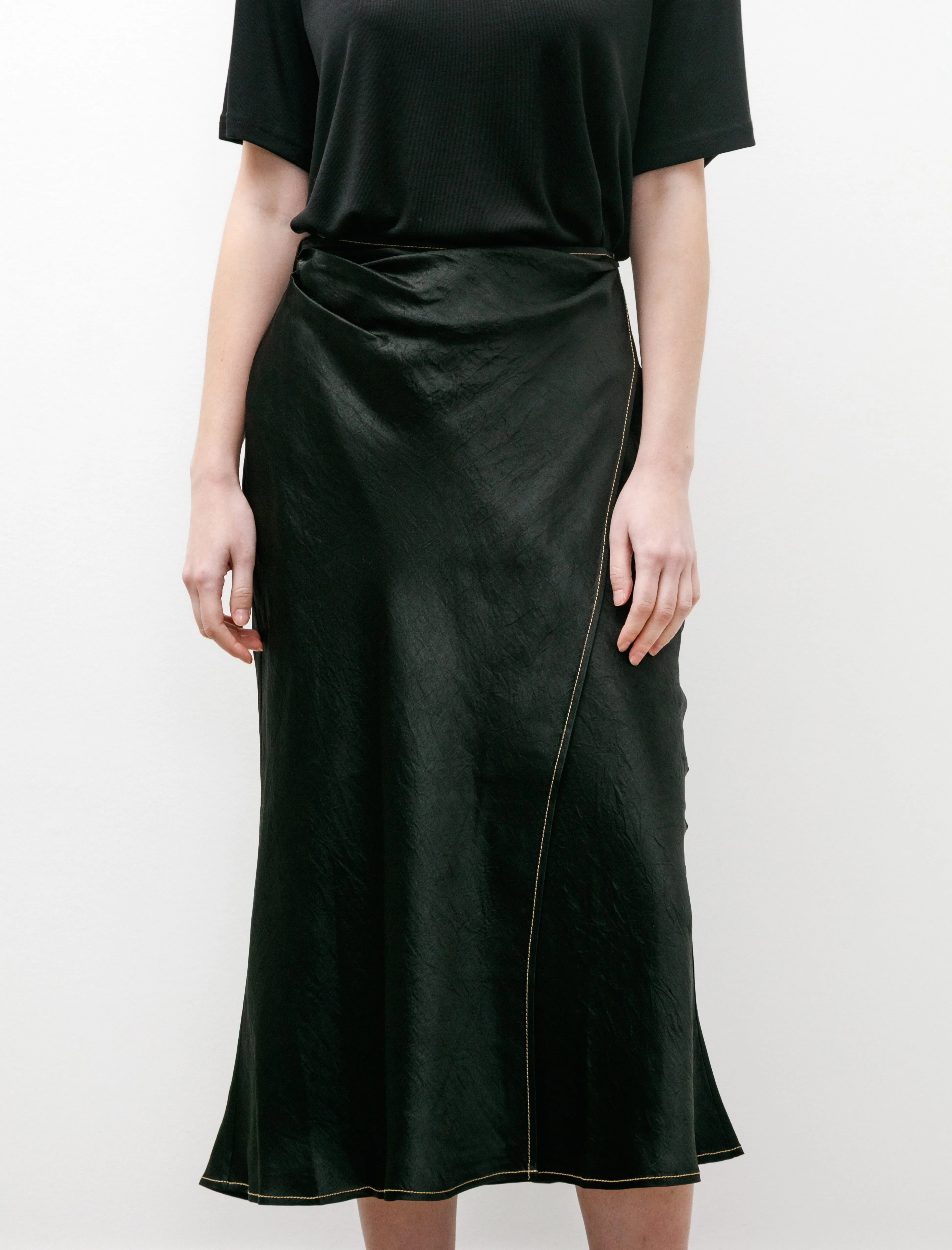 Low Impact Dye Satin Wrap Skirt Black