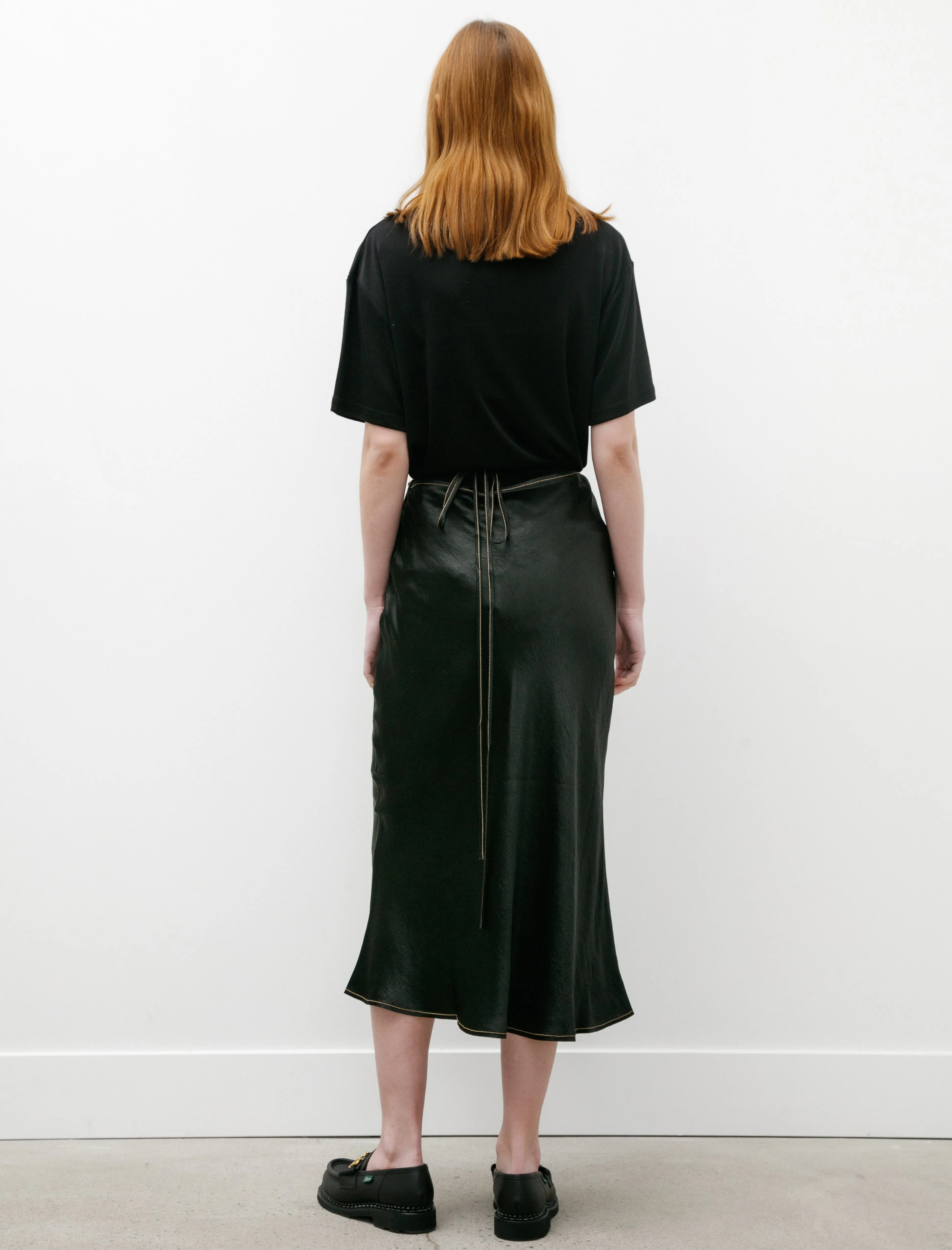 Soft Lines Satin Wrap Skirt Black