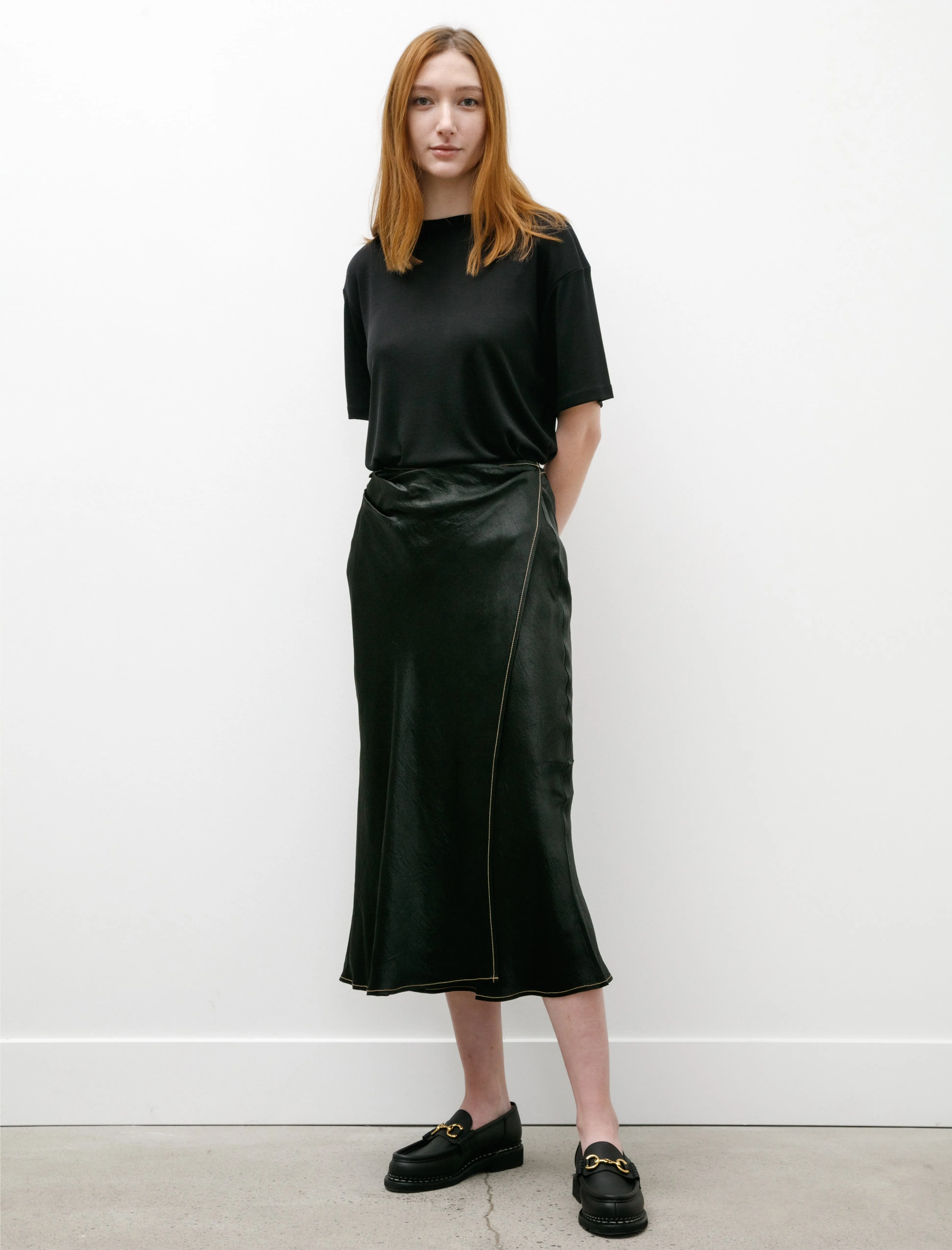 Clean Finish Satin Wrap Skirt Black