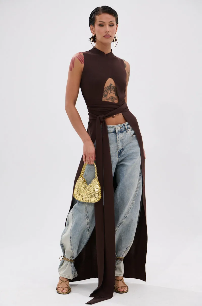 OVER THE TOP CUTOUT SWEATER IN CHOCOLATE BROWN product budget friendly