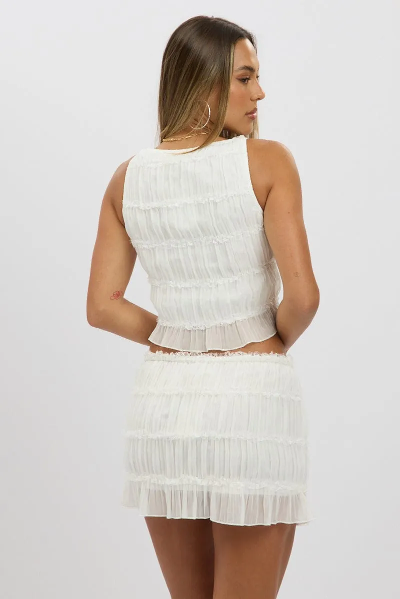 WeightlessLayeringPiece White Shirred Singlet Boat Neck Longline
