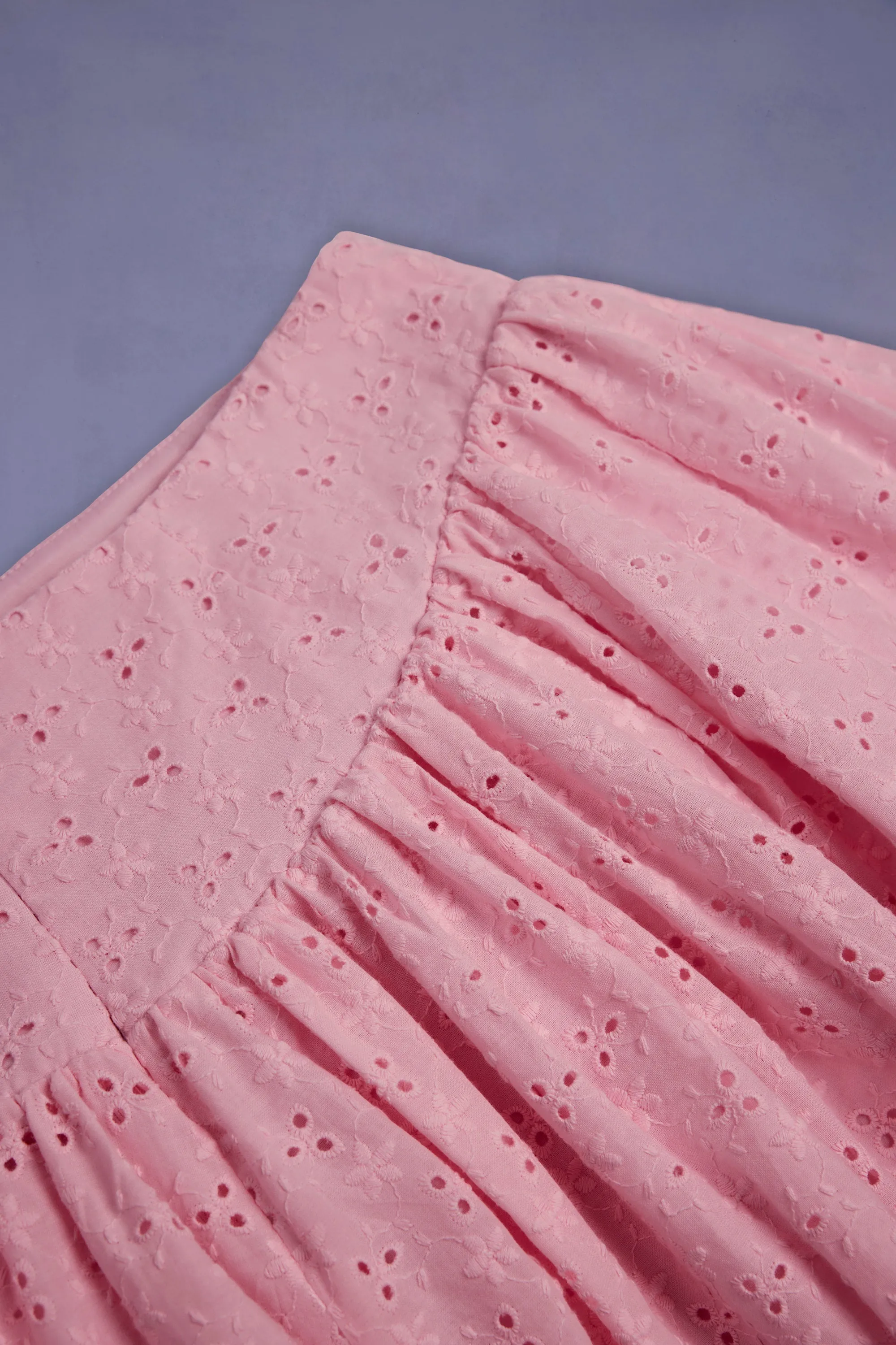 Cozy Vibes Bow-Detail Broderie Anglaise Mini Skirt in Soft Pink