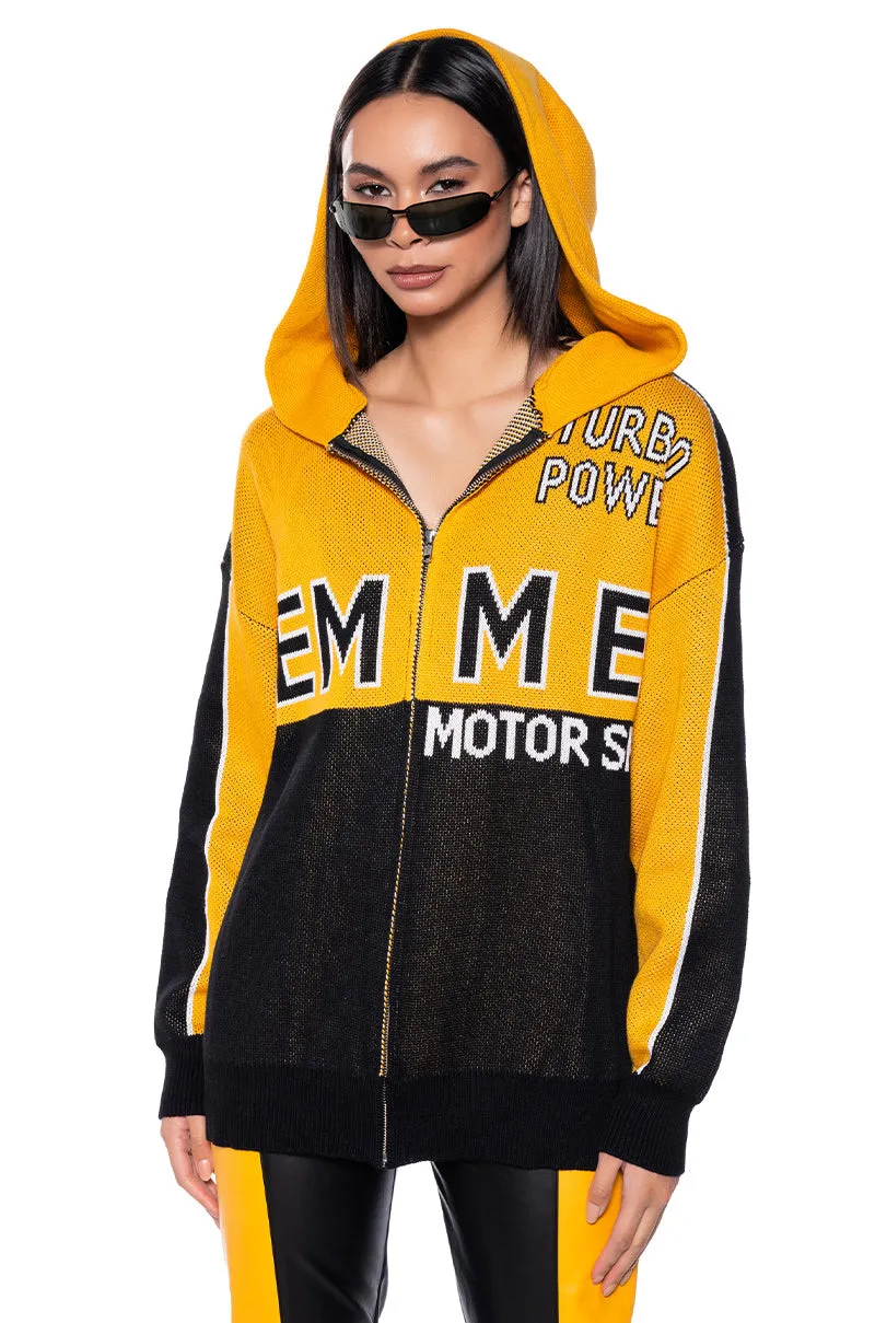 Casual Layers Timeless Look FEMME RACING KNIT ZIP UP SWEATSHIRT