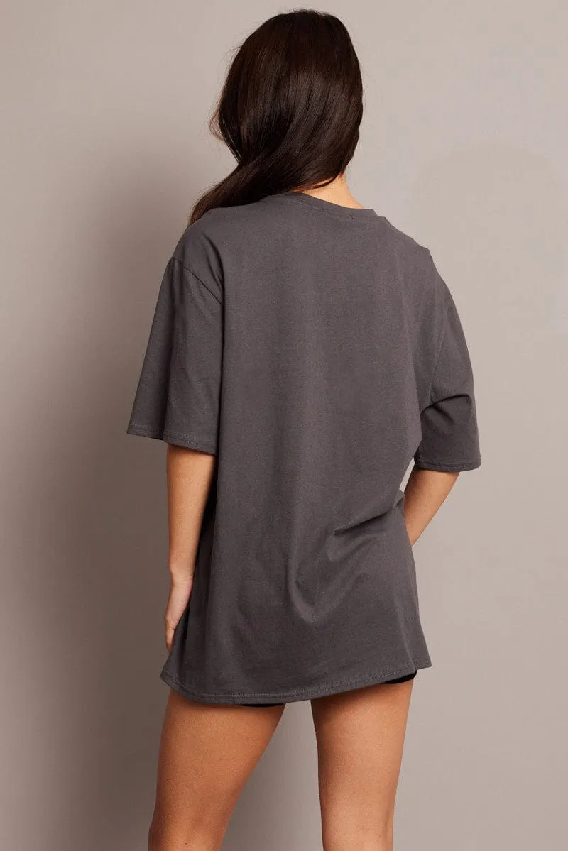 Grey Graphic Tee Short Sleeve Breathable Fit Wear