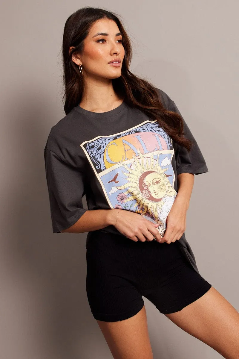 Grey Graphic Tee Short Sleeve Fashion and Comfort Sporty Chic