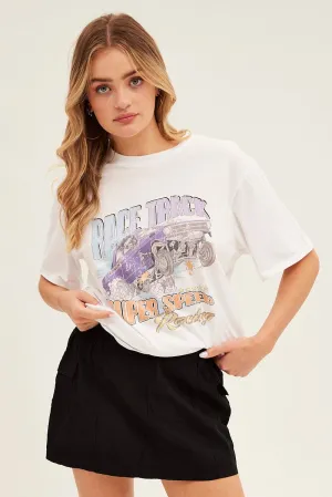 White Graphic Tee Short Sleeve Round Neck Vintage Car petite size