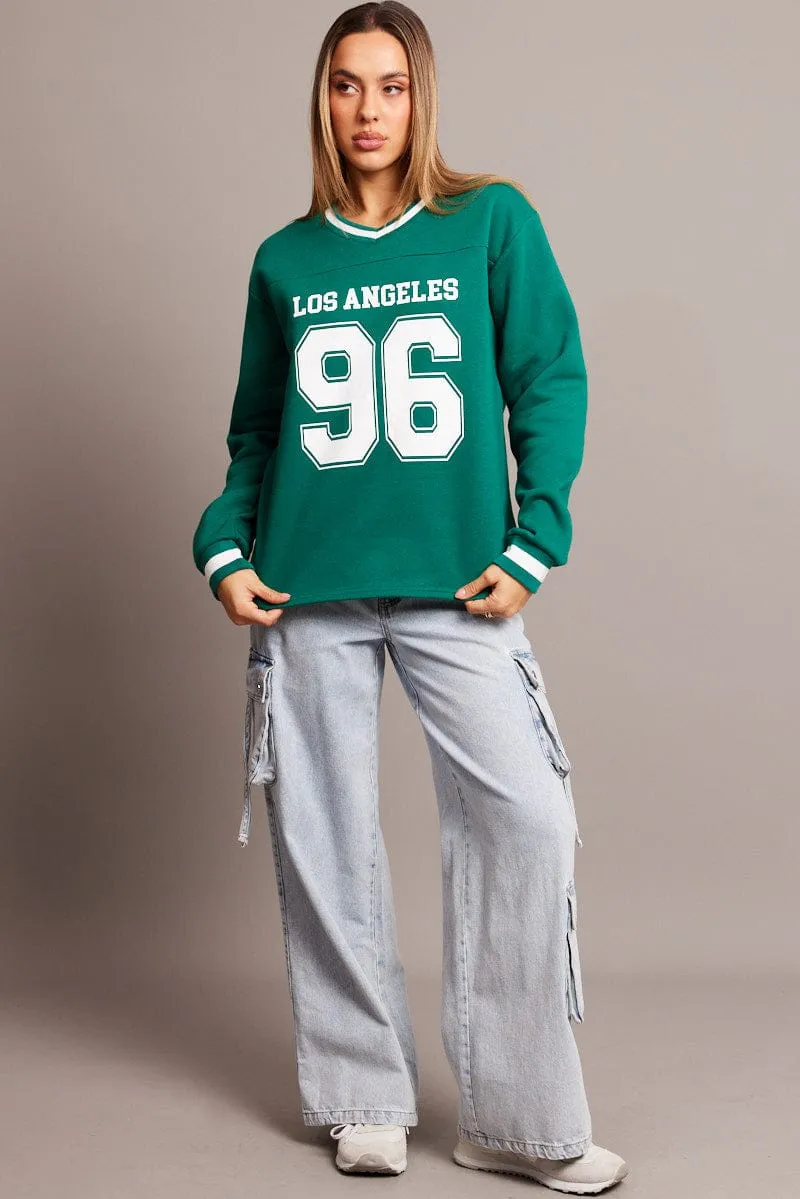 college fade resistant color Green Graphic Tee Long Sleeve