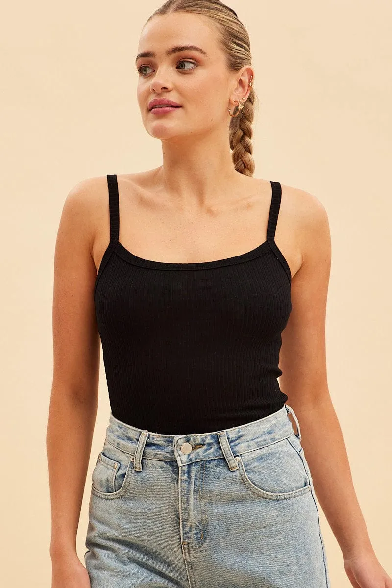 Casual Fashion Black Prea Bind Detail Singlet