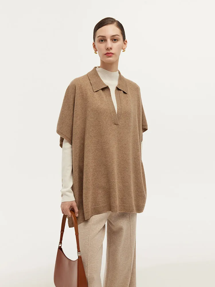 100% Cashmere Polo Collar Poncho Sweater Dynamic Ventilation Panels