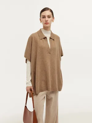 100% Cashmere Polo Collar Poncho Sweater Dynamic Ventilation Panels