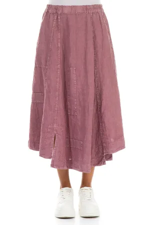 Side Pockets Flat Lay Collar Flared Off-Dye Mauve Taupe Linen Skirt