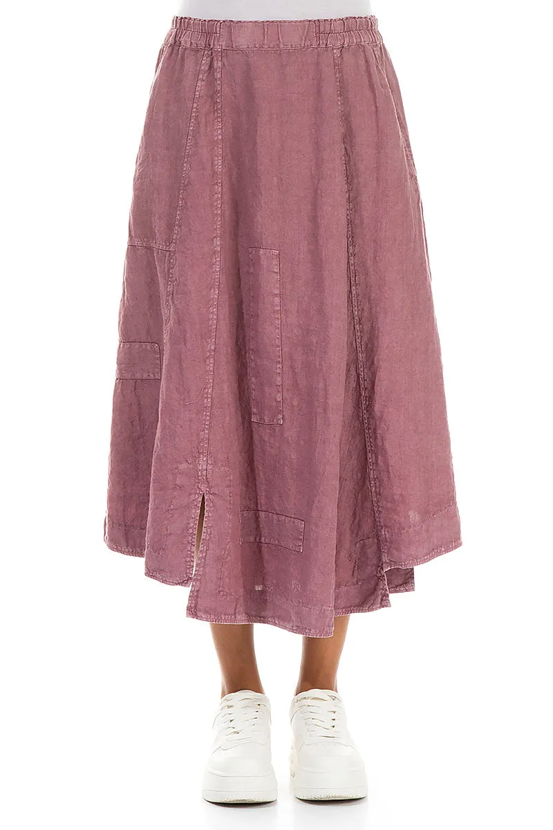 Side Pockets Flat Lay Collar Flared Off-Dye Mauve Taupe Linen Skirt