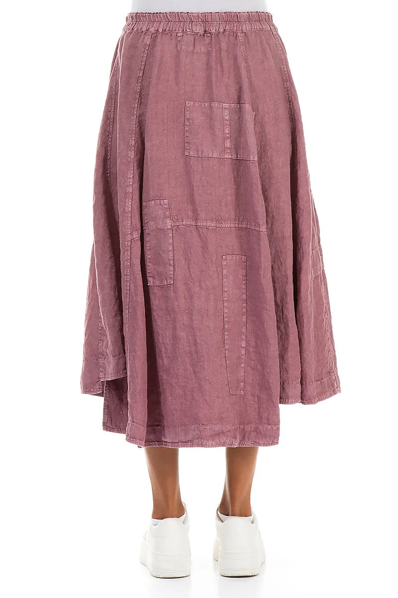 elastic waistband Flared Off-Dye Mauve Taupe Linen Skirt