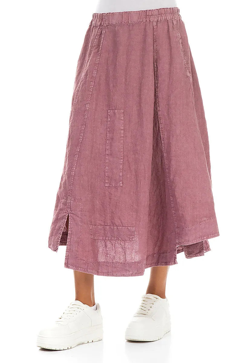 Local Artisan Minimalist Style Flared Off-Dye Mauve Taupe Linen Skirt