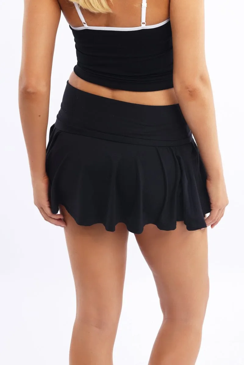 Pull On Style Fashion Tones Black Mini Skort Skirt Fold Down Waist Supersoft