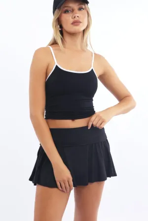 Black Mini Skort Skirt Fold Down Waist Supersoft Hidden pockets