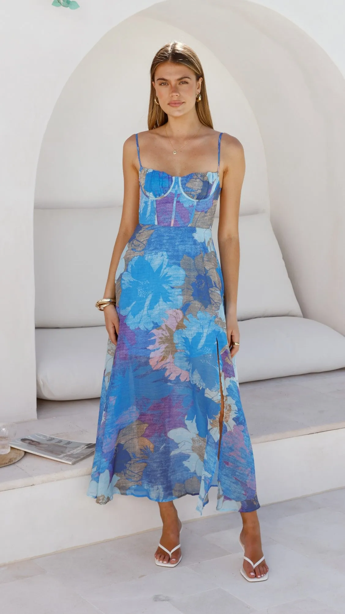 Rahima Maxi Dress - Blue Floral With its elegant design this maxi dress can be styled for a variety of events from casual to formal Tulle Flow