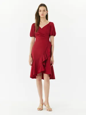 Beat Warm V-Neck Ruffle Cotton Midi Dress
