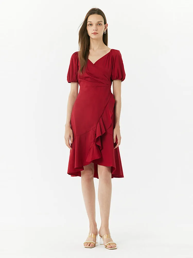 Casual Fit Look V-Neck Ruffle Cotton Midi Dress