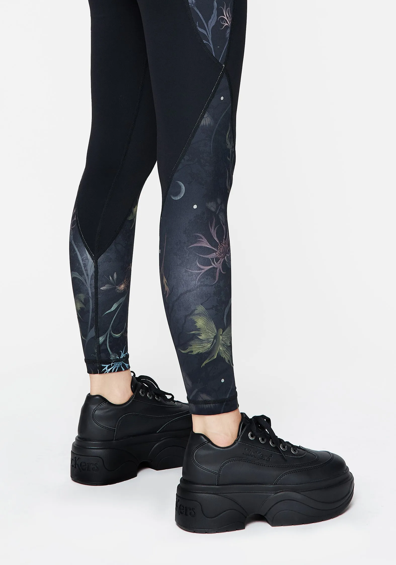 Rosanella Floral Fairy Print Athleisure Sports Leggings Reflective accents