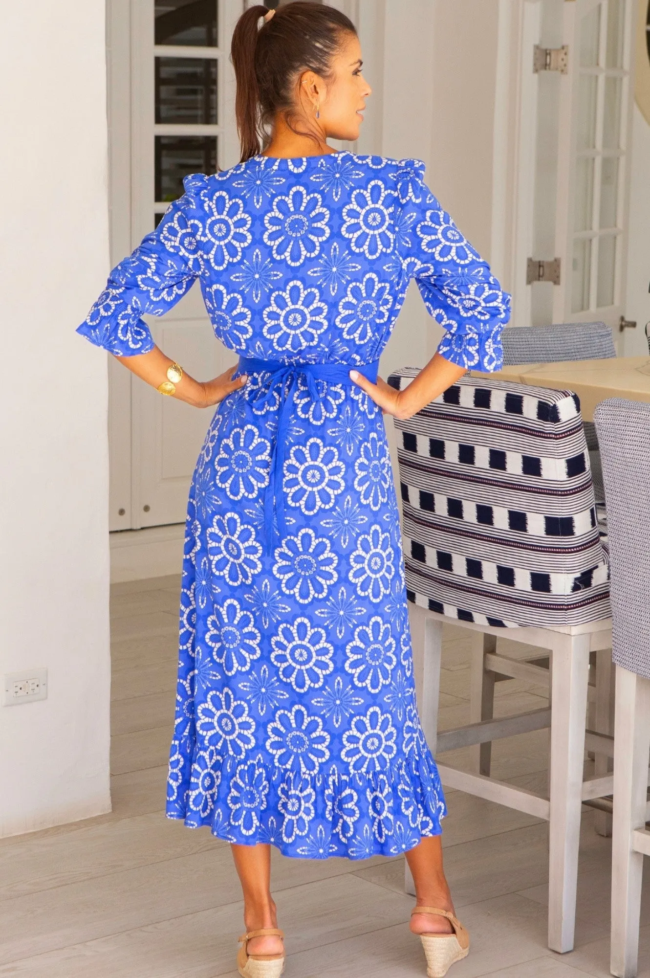 Maeve EcoVero? Dress | Lace Floral Cobalt/White Haze Light