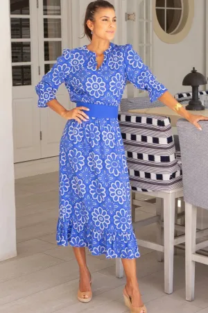 Maeve EcoVero? Dress | Lace Floral Cobalt/White Comfortable chic