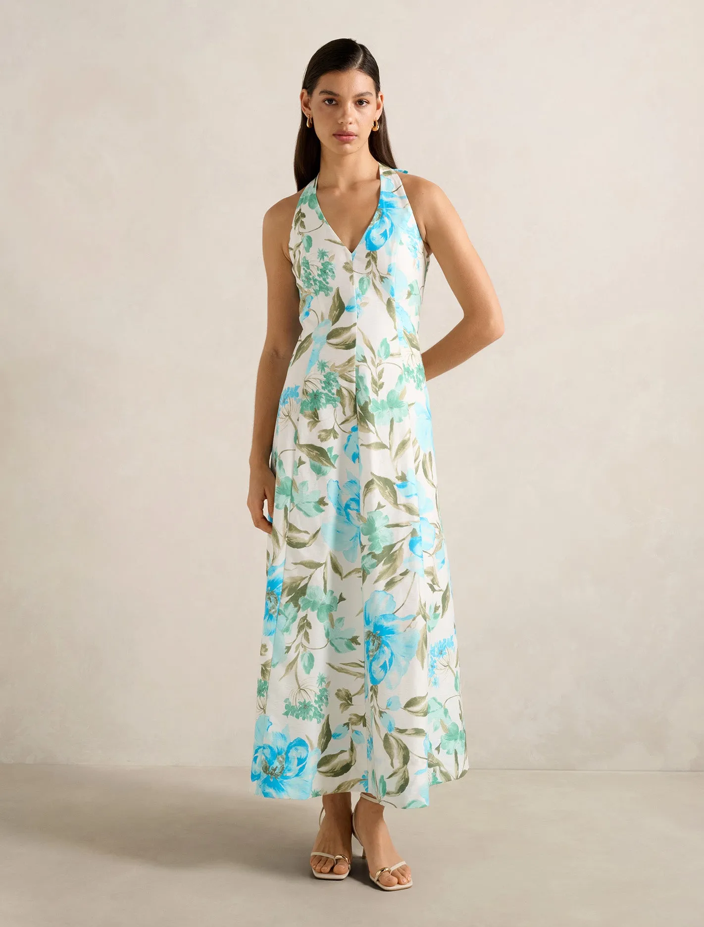 Sunset Glow Sallie Halter Bow Midi Dress