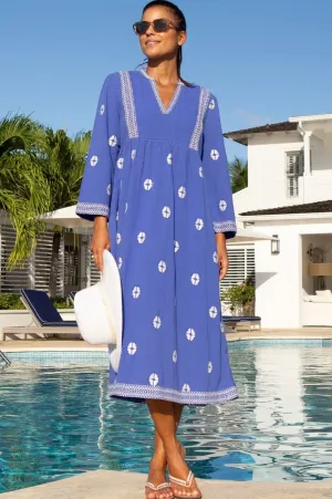 Copper Glow Italian Flair Enola Organic Cotton Dress | Dazzling Blue/White