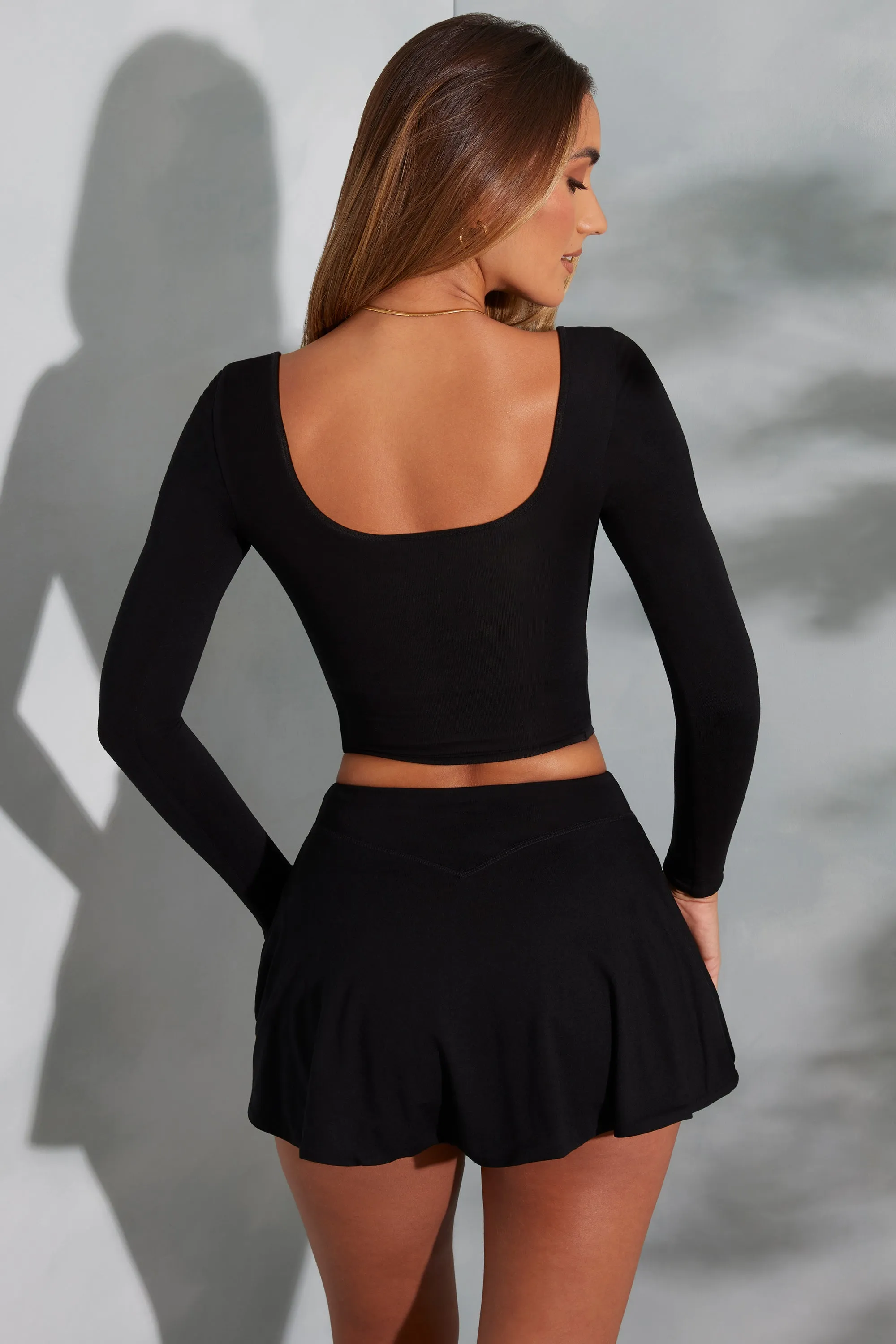 Mini Skort in Black Elastic hem