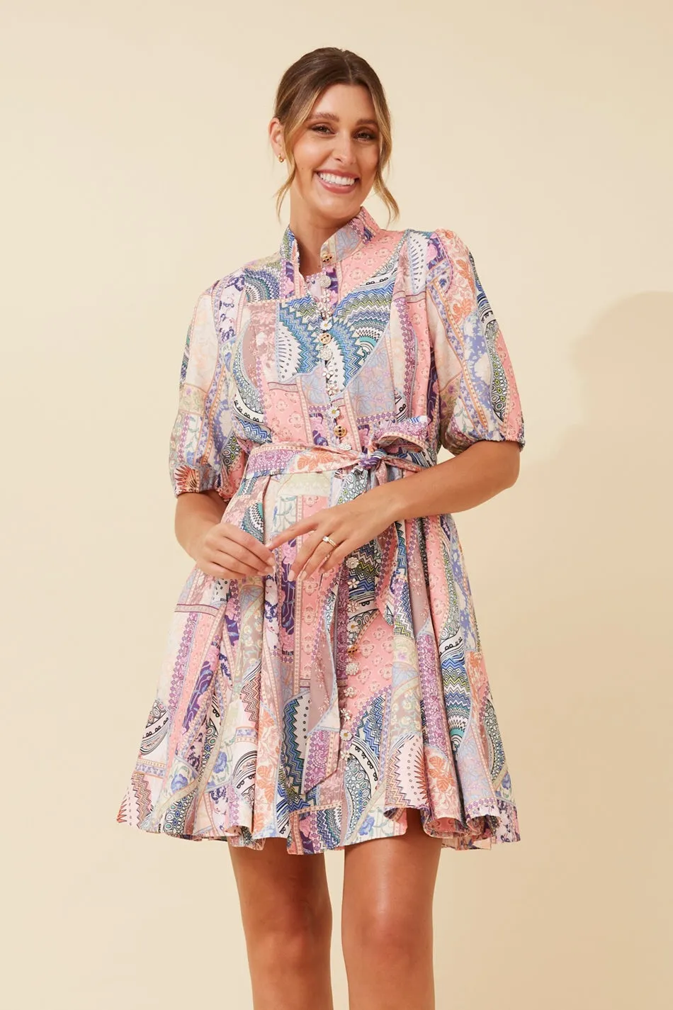 Effortless Design Adjustable Straps BRYNLEE PATCHWORK PRINT DRESS
