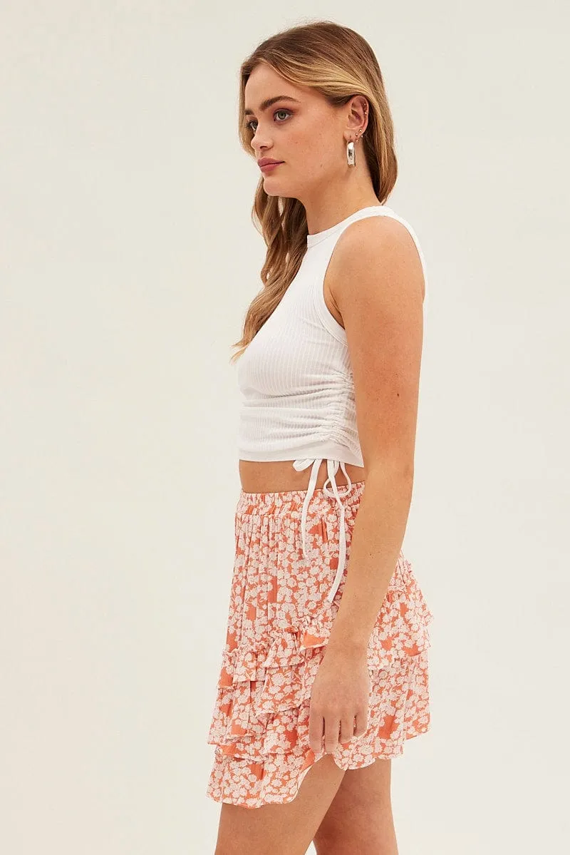 Fashion Details Floral Print Skater Skirt Asymmetrical Frill Floral