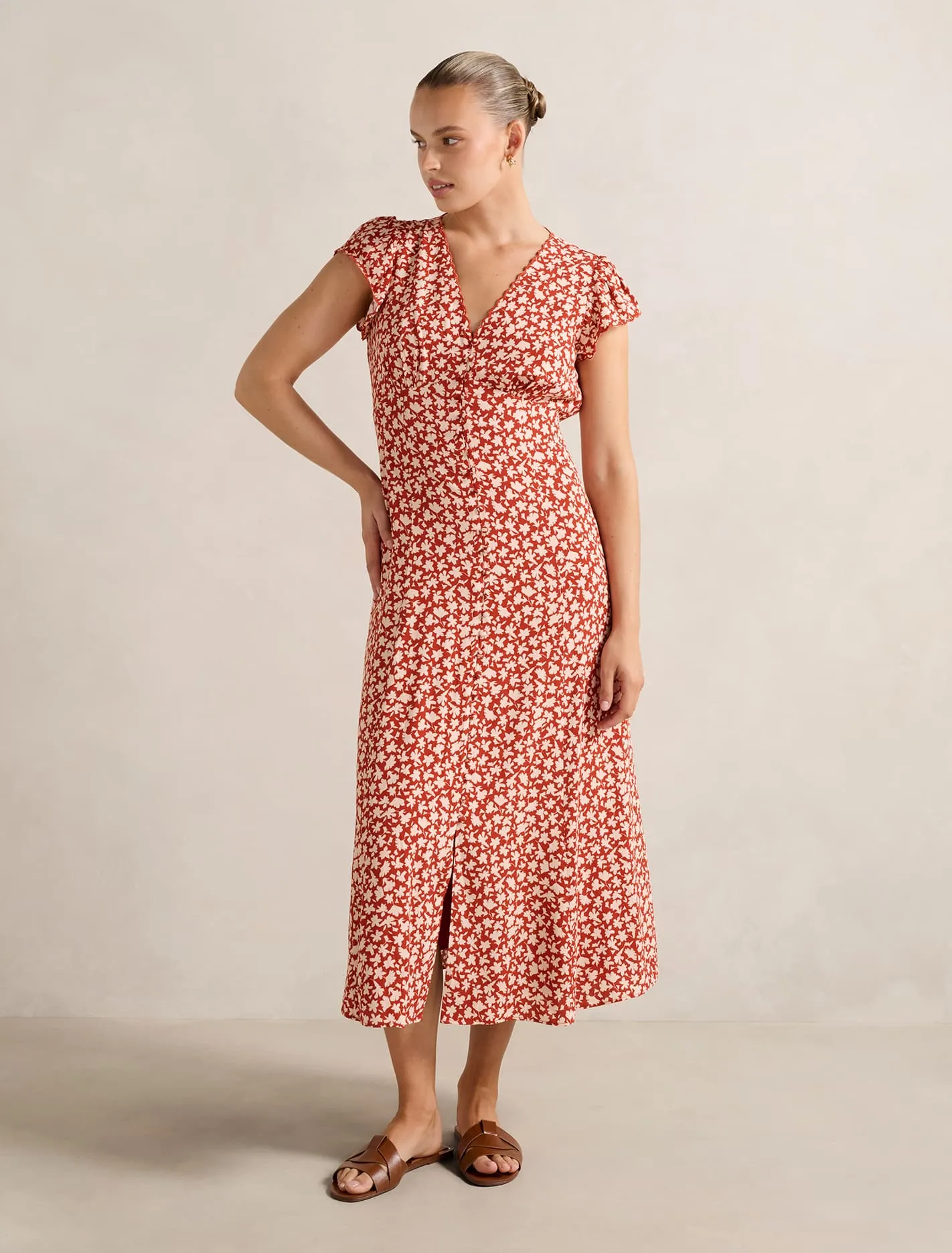 Vibrant Style London Girl Winona Scallop Detail Midi Dress