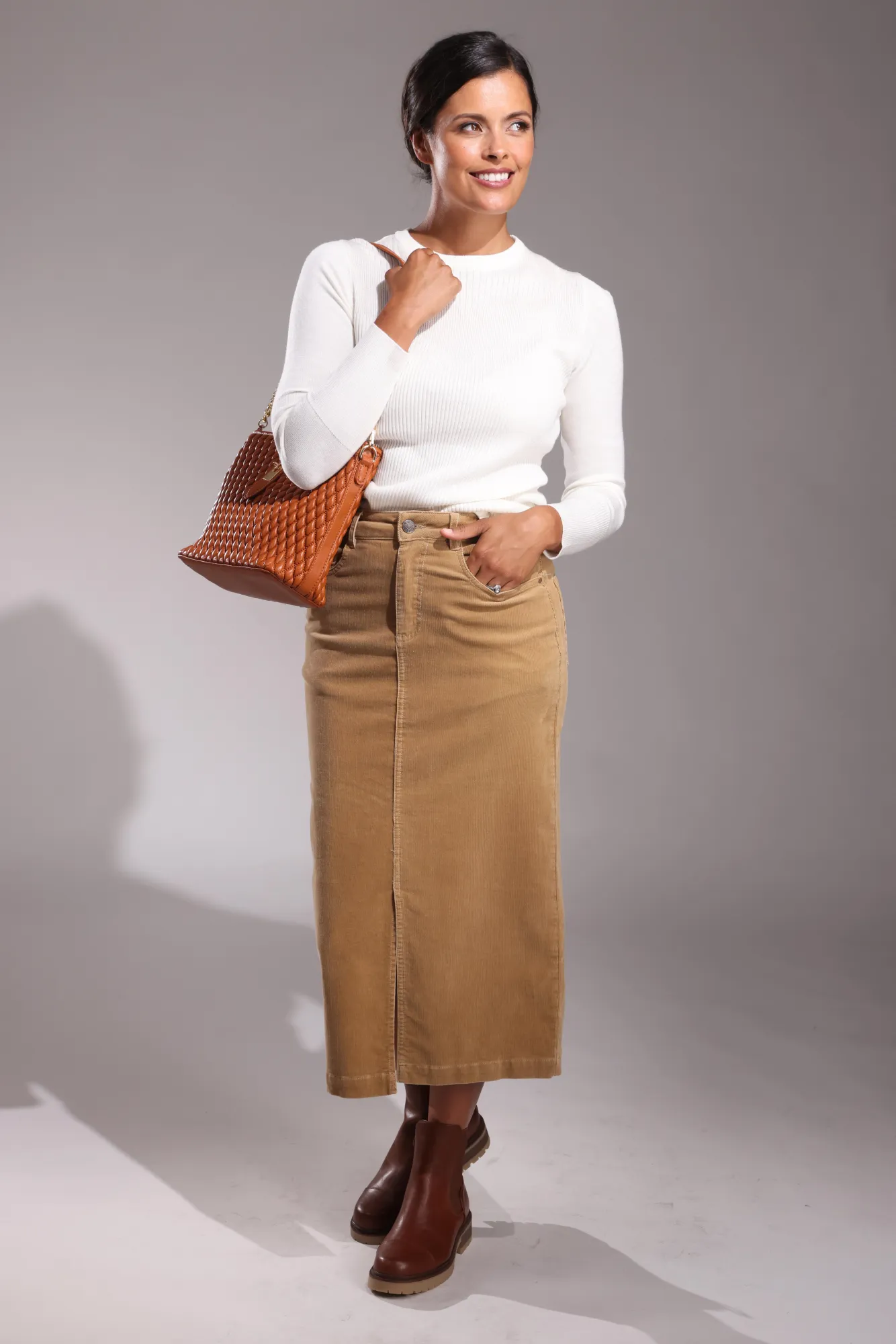 Corduroy Skirt | CAMEL | 6197ZZ Hygienic Coating Smooth Feel