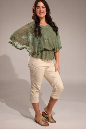 Spring Mood Slim Stretch Cotton blend MId Calf Jeans | ECRU | 6923A1