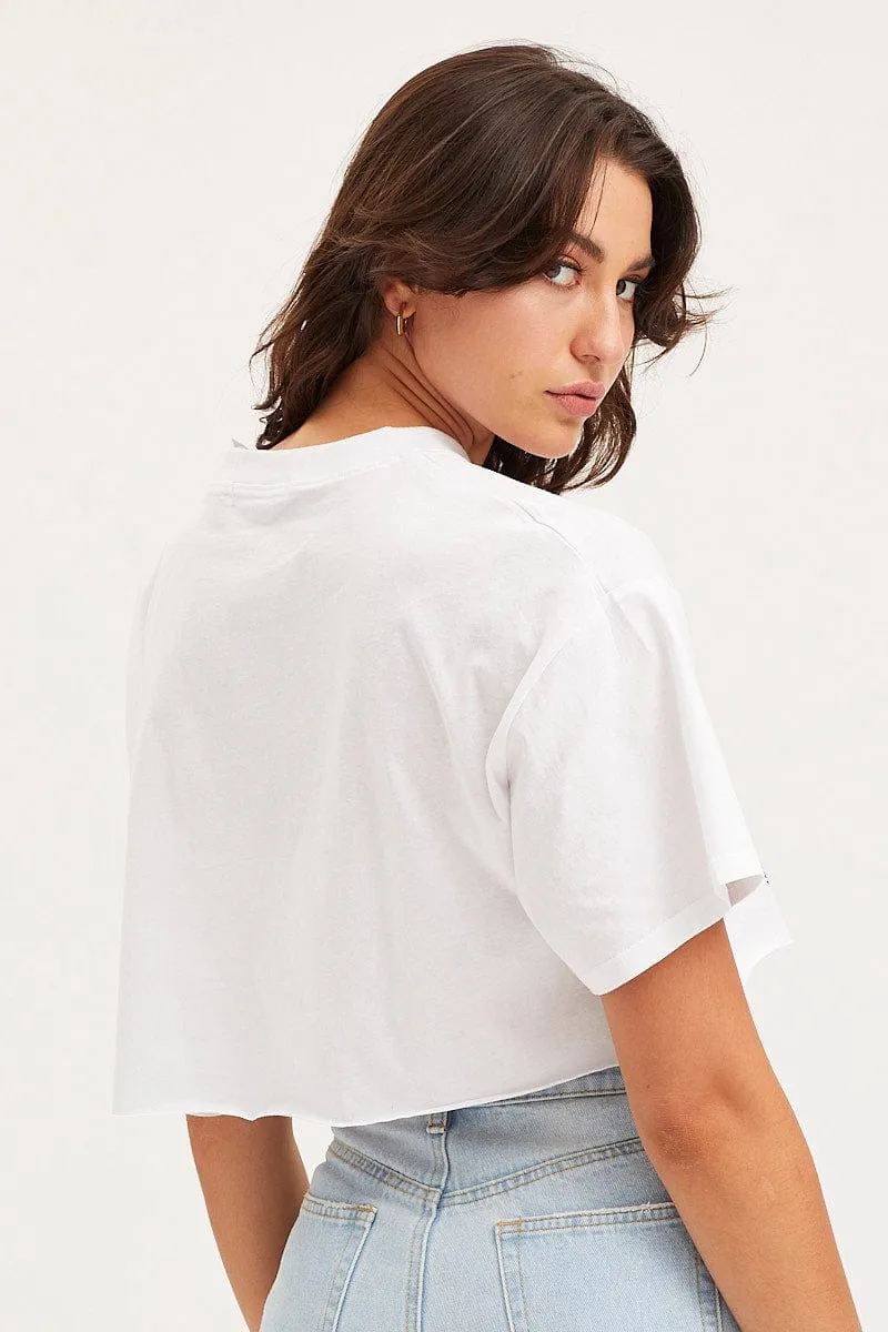 White Jersey T-Shirt Short Sleeve Crop Cyber Glow River Flow