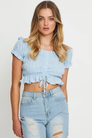 Blue Crop T Shirt Short Sleeve Leather Core Day Glow