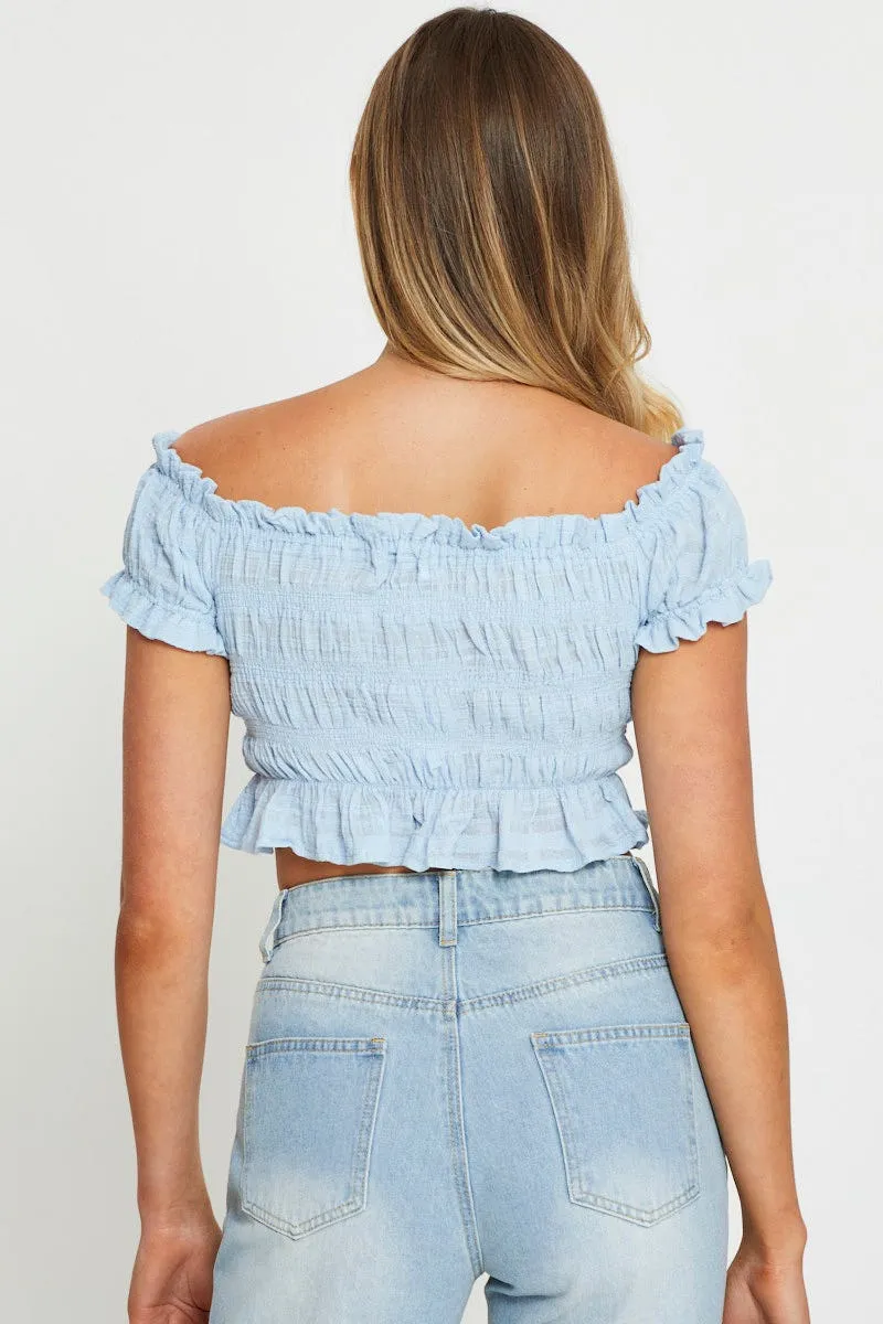 SkinFriendlyElastic Comfort Fit Blue Crop T Shirt Short Sleeve
