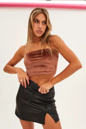 Soft Tunic Smooth Yarn Brown Velour Singlet Lounge Crop Top