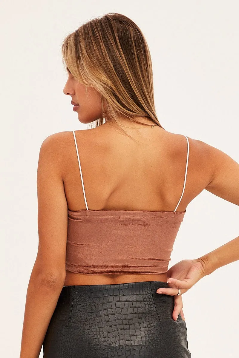 Mind Ease Brown Velour Singlet Lounge Crop Top