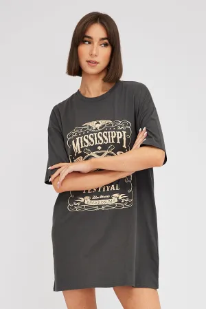 Black Graphic T Dress Short Sleeve AbrasionFreeZone Conscious Core