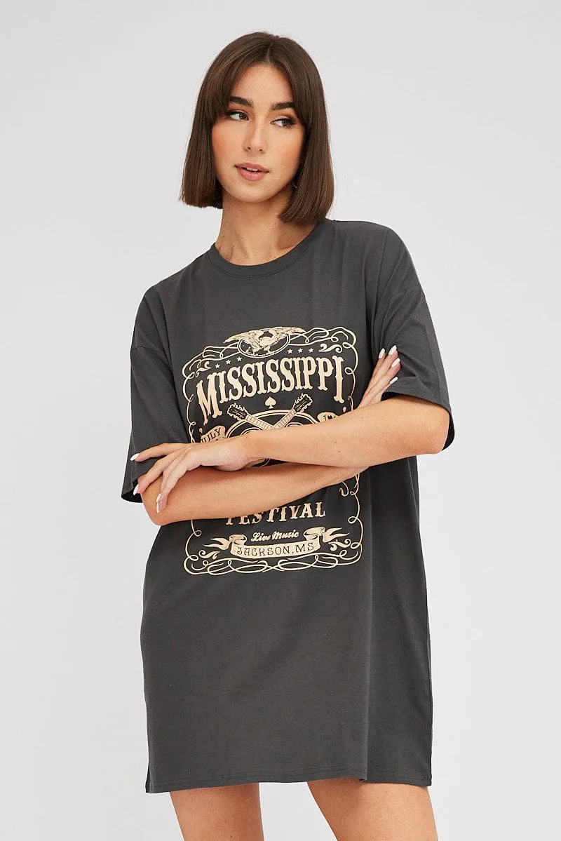 Black Graphic T Dress Short Sleeve AbrasionFreeZone Conscious Core