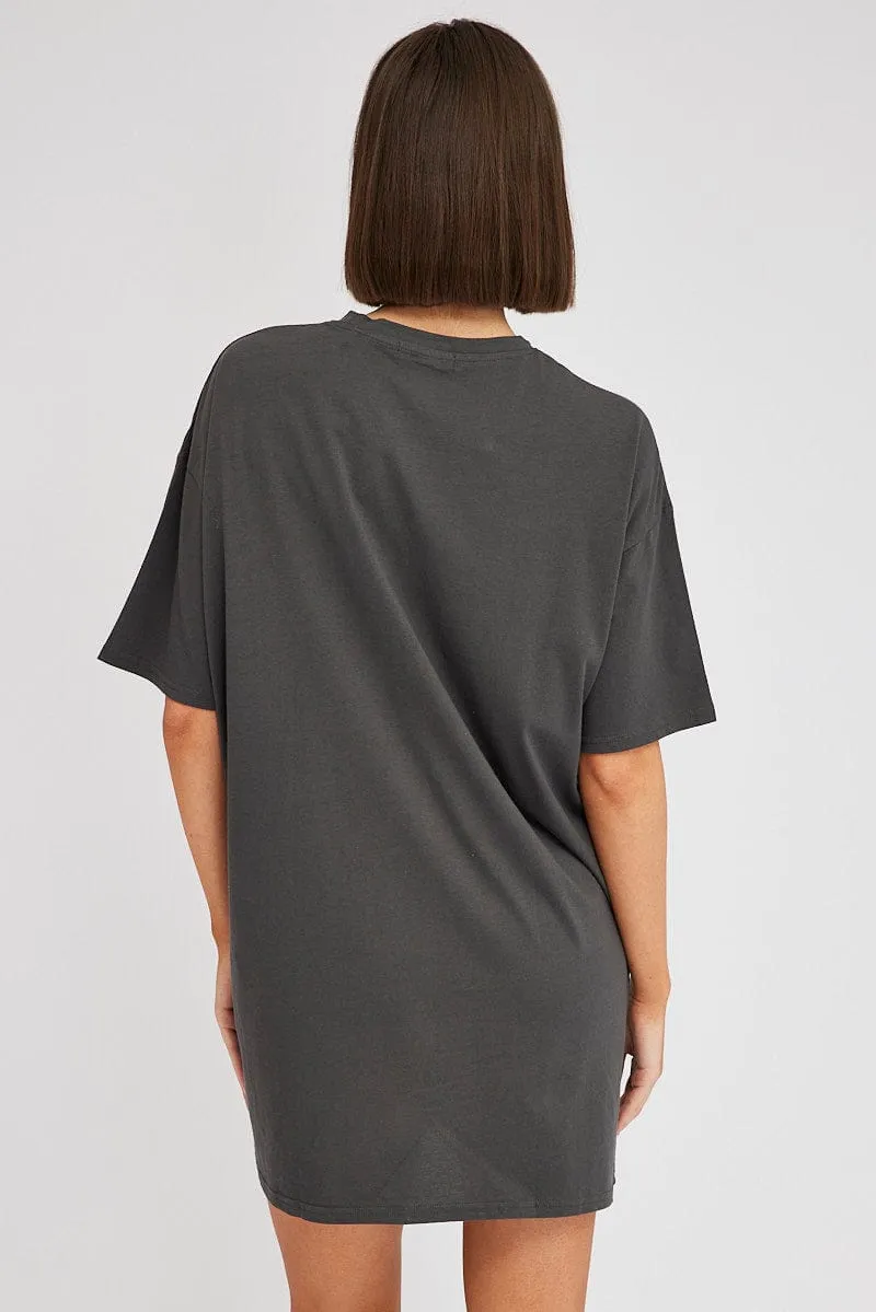 Warm Fashion Fashion Core Black Graphic T Dress Short Sleeve