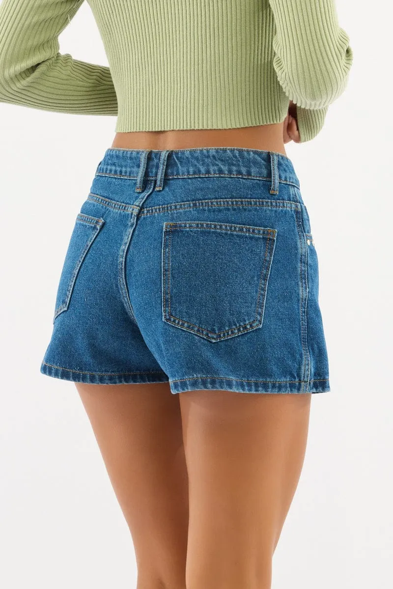 elastic waistband Crisscross Back Denim Skorts Skirt Mid Rise